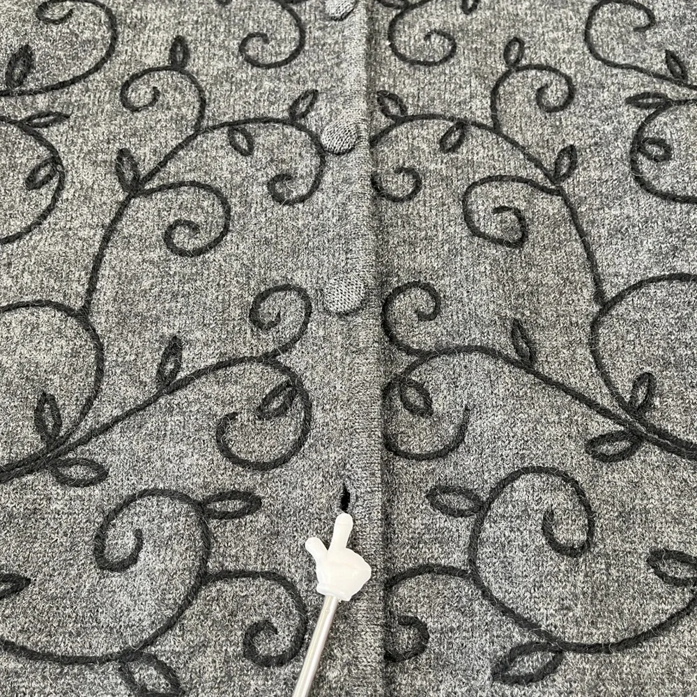 Embroidered Wool Rebecca Malone Cardigan Womens Petite M Gray Floral